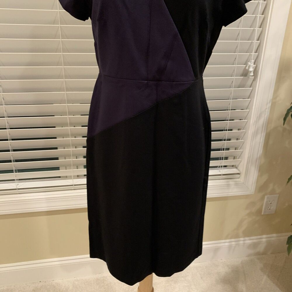 Ann Taylor Dress Womens Size 6 Color Block Sheath Short Sleeves Purple/Black - Picture 3 of 8
